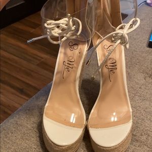 High wedges with clear ankle straps